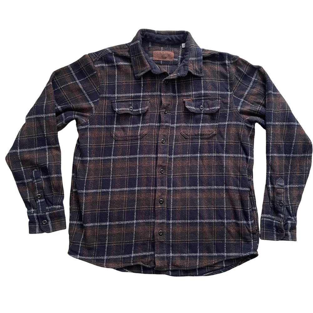 Vtg Orvis Heavyweight Flannel Shirt Mens Large Shacket Navy Plaid Y2K Workwear